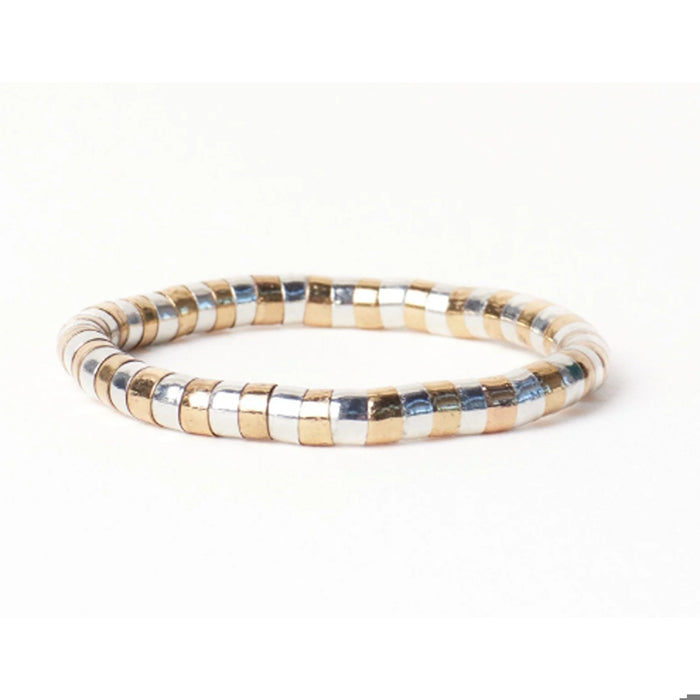Lucille Round Bead Stretch Bracelet in Mixed Metal by Ink & Alloy