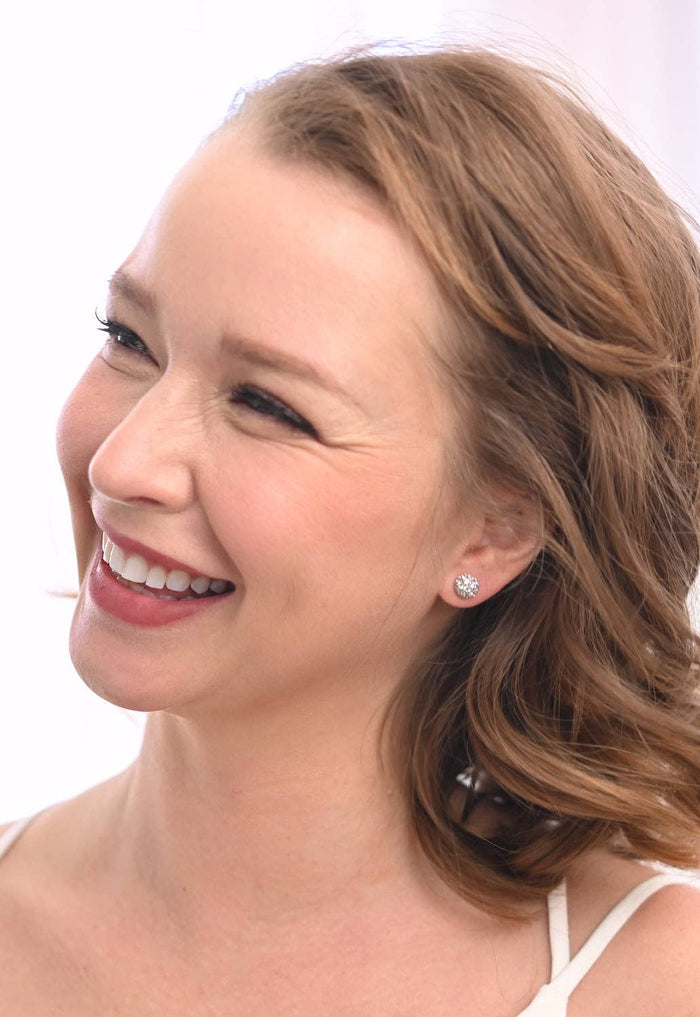 Lustre Bloom Stud Earrings in Platinum