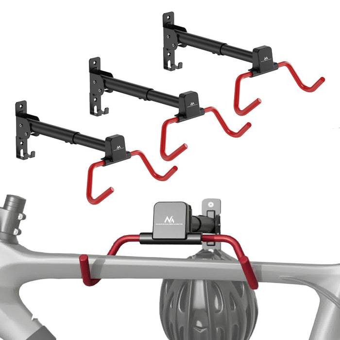 Maclean Horizontal Wall-Mounted Bike Rack, steel, max. load 30 kg, adjustable angle, MC-172, 3 pieces