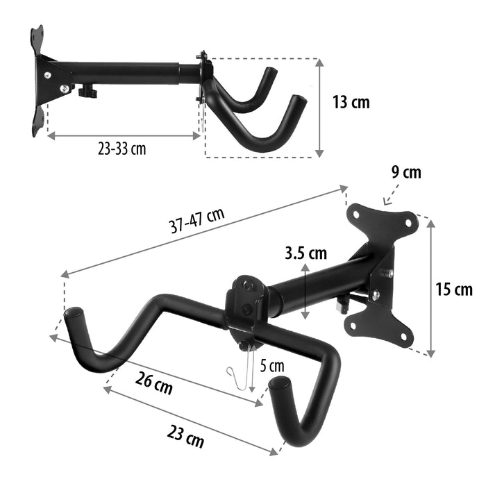 Maclean Horizontal Wall-Mounted Bike Rack, Steel, Max. Load 30 kg, MC-484, 4 pieces