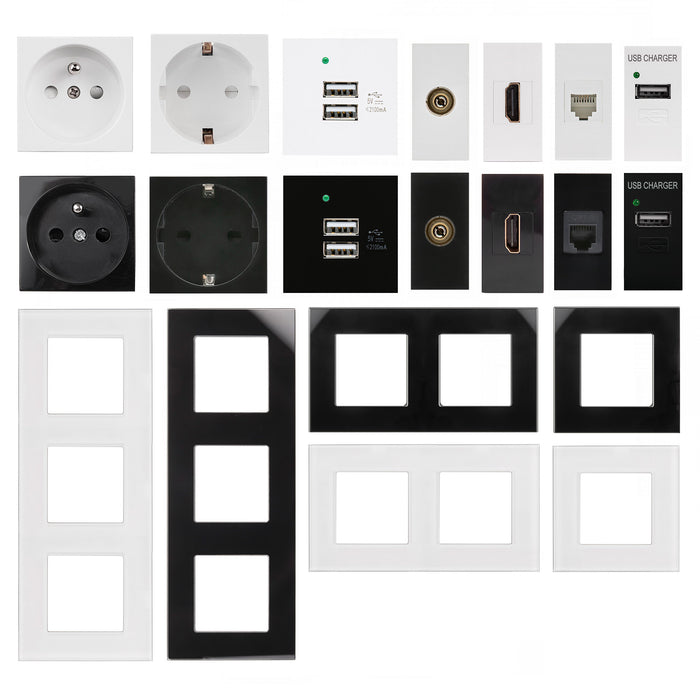 Maclean MCE725B LAN Socket CAT.6 Universal Network Socket Modular Wall Socket Flush Mount (LAN Socket, Black)