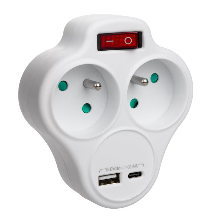 Maclean Power Outlet, 2-Outlet Power Strip with USB A/C 2.4A, Type E, 2x16A, MCE336 E