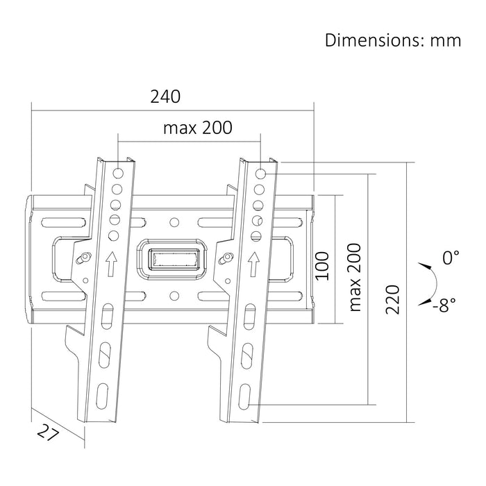 Maclean TV Mount / Bracket, max VESA 200x200, 13-43", up to 45 kg, black, tilt adjustment +2°–-10°, MC-189