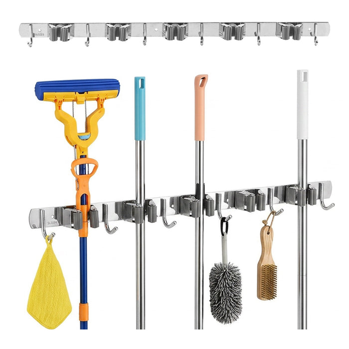 Maclean wall-mounted organizer for garden tools and mops, steel, with hooks, max. load 20 kg, width 60 cm, MC-185