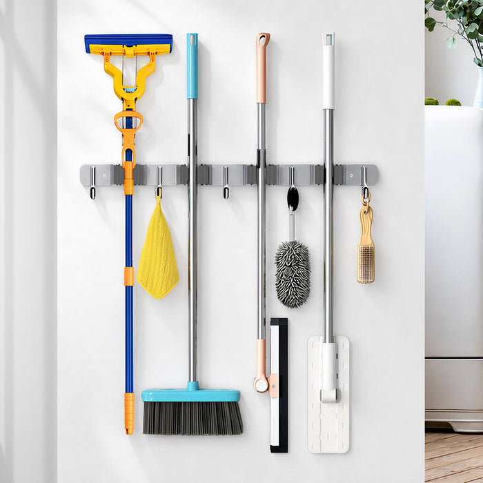 Maclean Wall-Mounted Organizer for Garden Tools and Mops, Steel, with Hooks, Max. Load 20 kg, Width 49 cm, MC-184