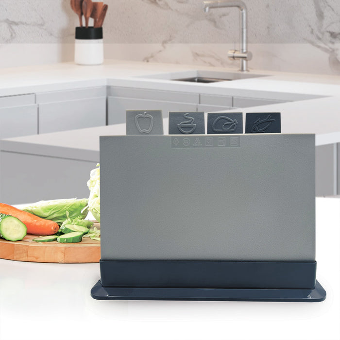 Maestro MR1787 Chopping Cutting Board Stand Symbol Coded Reversible Plastic Set 4 PCS Dishwasher Safe