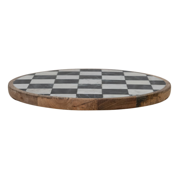 Mango Wood and Marble Check Lazy Susan