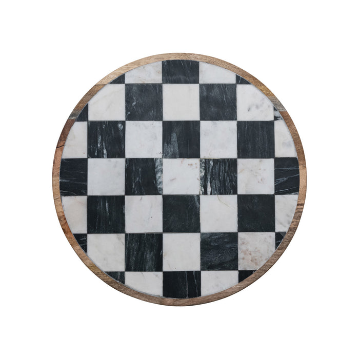 Mango Wood and Marble Check Lazy Susan