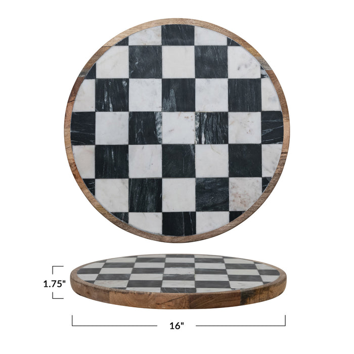 Mango Wood and Marble Check Lazy Susan