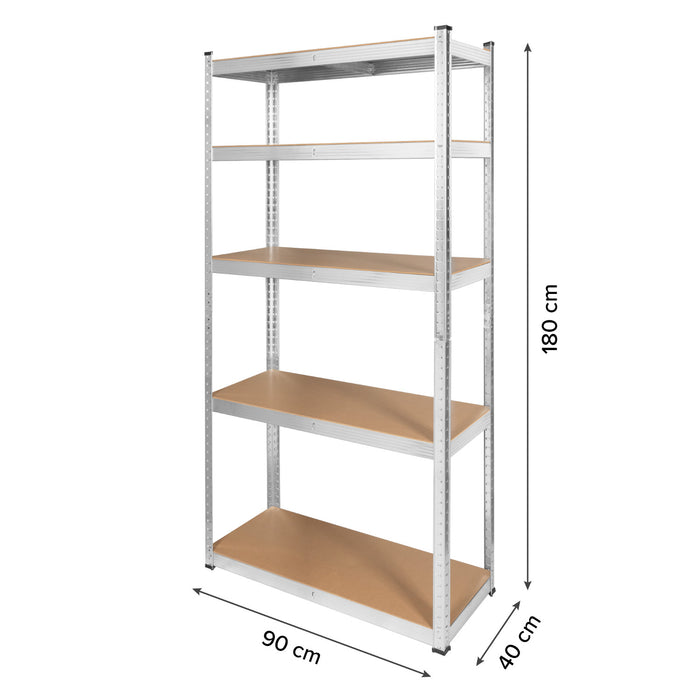 Metal storage rack, 5 shelves, maximum load capacity of 750 kg, 180x90x40, silver Rebel, 2 pieces