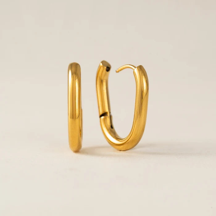 Midi Paperclip Puff Hoop Earrings in Gold (Waterproof)