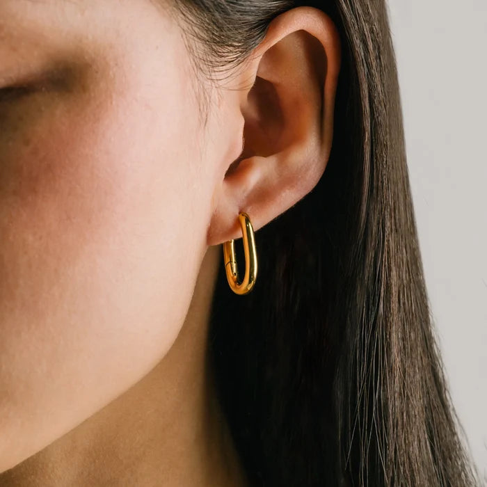 Midi Paperclip Puff Hoop Earrings in Gold (Waterproof)