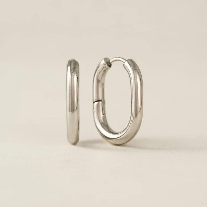 Midi Paperclip Puff Hoop Earrings in Silver (Waterproof)