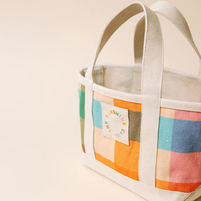 Mini Rainbow Plaid Canvas Tote