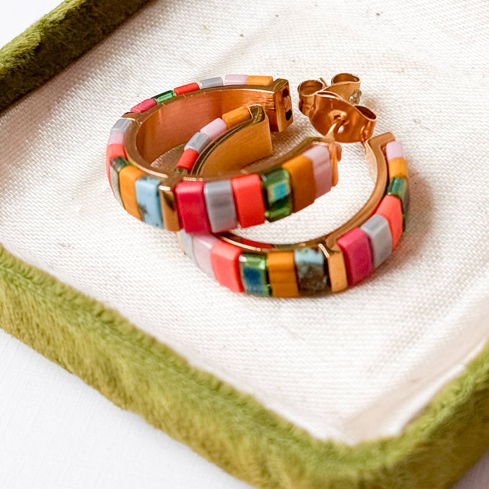 Mixed Color Tila Bead Hoop Earrings