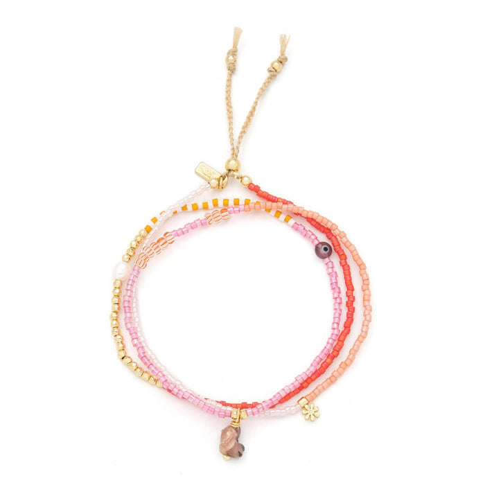 Mixed Media Wrap Bracelet/Necklace - Love/Rhodocrosite/Gold