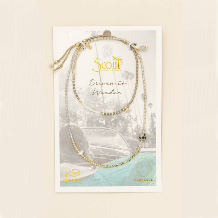 Mixed Media Wrap Bracelet/Necklace - Magic/Labradorite/Gold