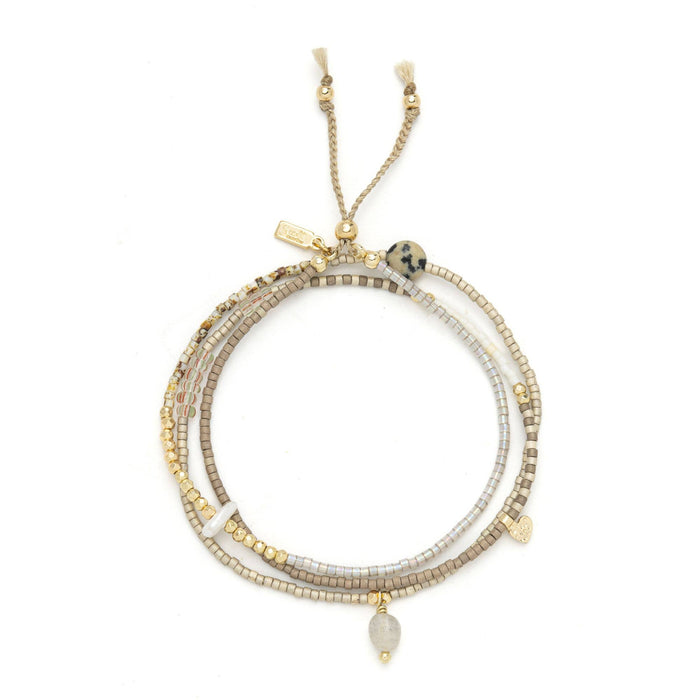 Mixed Media Wrap Bracelet/Necklace - Magic/Labradorite/Gold