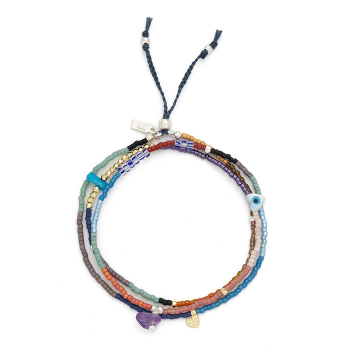 Mixed Media Wrap Bracelet/Necklace - Protection/Amethyst/Gol