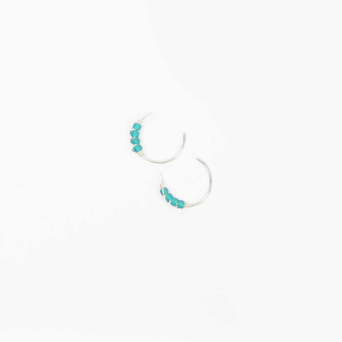 Moab Western Beaded Hoop Earrings in Sterling Silver