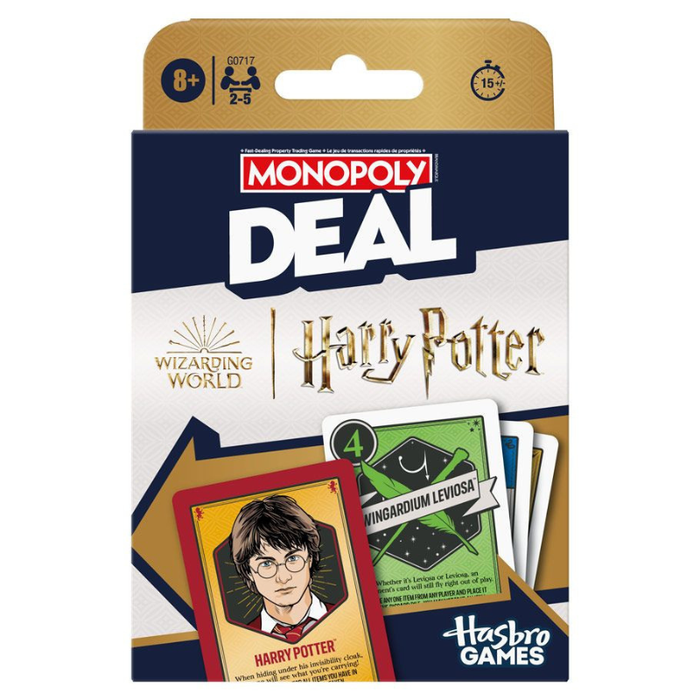 Monopoly Deal Harry Potter card game packaging with cards and branding visible