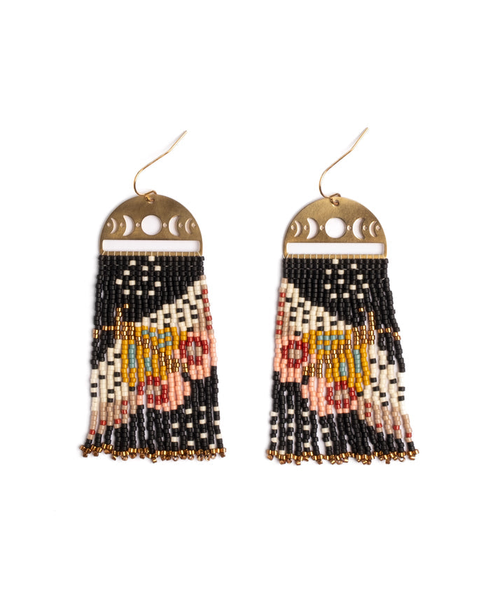 Moonlit Moth Fringe Earrings in Black