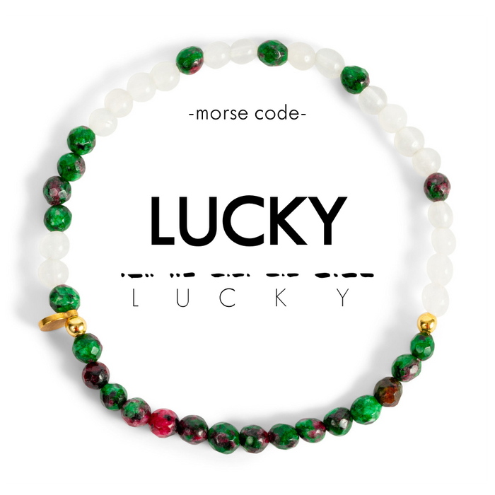 Morse Code Bracelet | LUCKY: Zoisite & Cloudy Glass