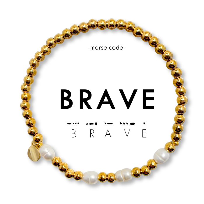 Morse Code Pearl & Gold Bracelet | BRAVE