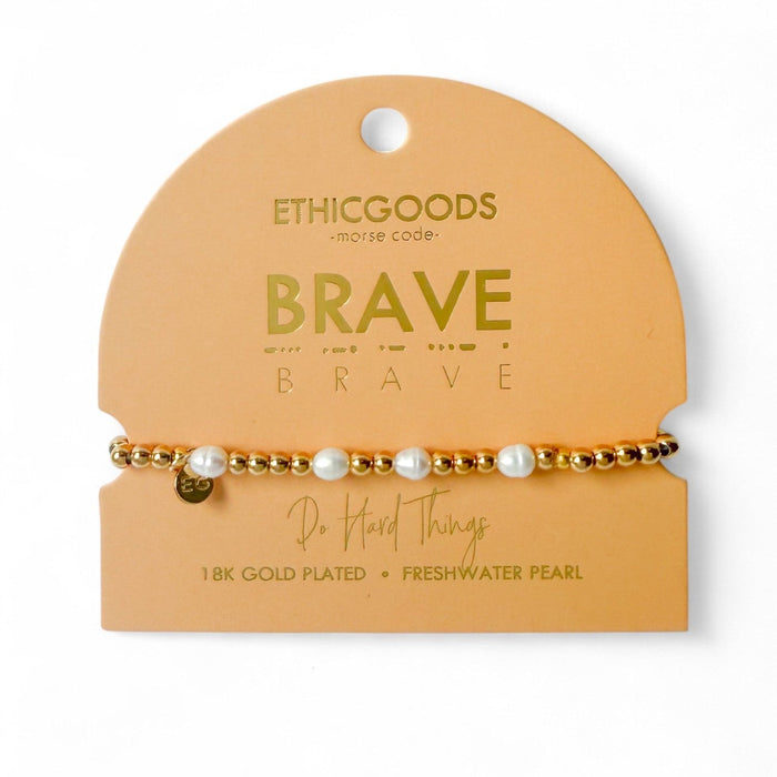 Morse Code Pearl & Gold Bracelet | BRAVE