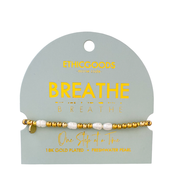 Morse Code Pearl & Gold Bracelet | BREATHE