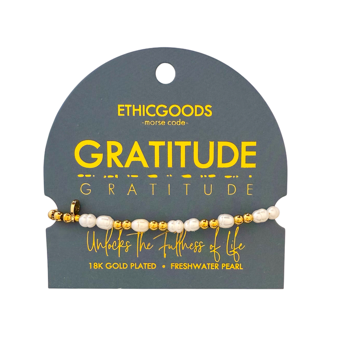 Morse Code Pearl & Gold Bracelet | GRATITUDE