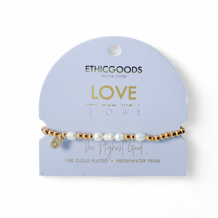 Morse Code Pearl & Gold Bracelet | LOVE