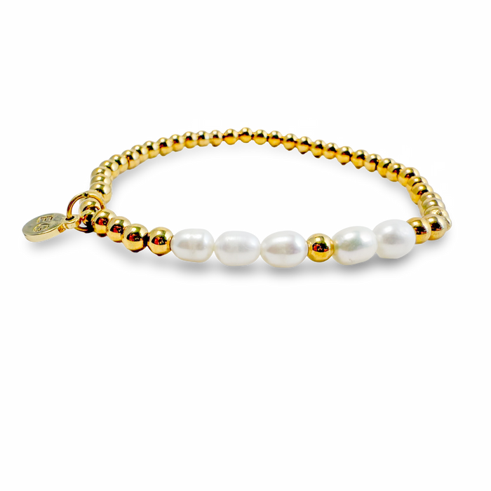 Morse Code Pearl & Gold Bracelet | LOVE