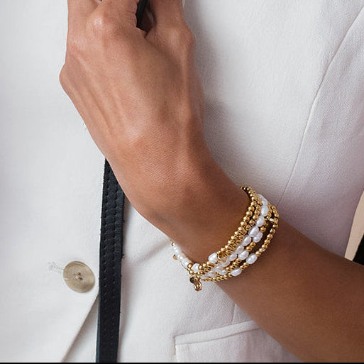 Morse Code Pearl & Gold Bracelet | LOVE