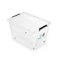 Moxom SimpleStore container, 60L capacity, clear, snap-on lid, with casters, BPA-free, 04-0081
