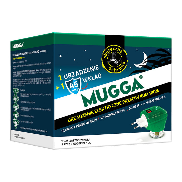 Mugga Electric Device 45 Nights + 35ml Mosquito Repellent Liquid Refill Set Fragrance Free
