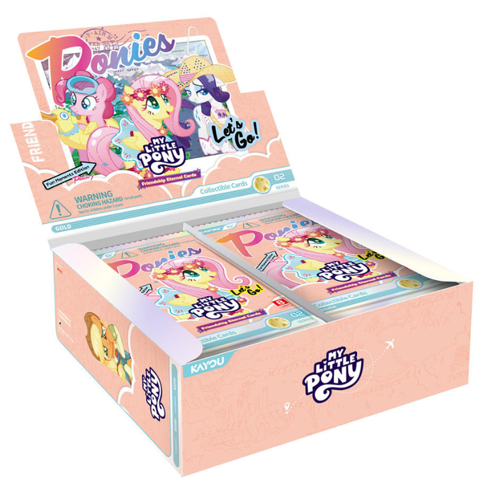Box of My Little Pony trading card packs on a white background