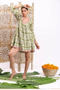 Nishu Block Printed Cotton Mini Dress in Floral