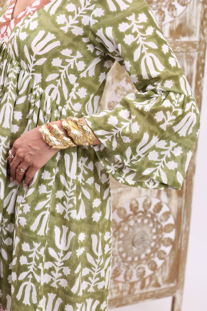 Nishu Block Printed Cotton Mini Dress in Floral