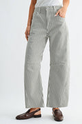 Olive Stripe Barrel Jean with Seams