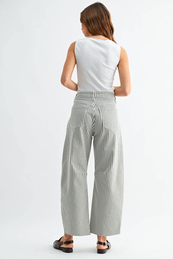 Olive Stripe Barrel Jean with Seams