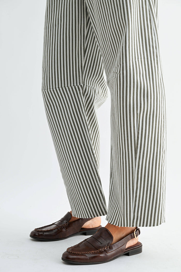 Olive Stripe Barrel Jean with Seams