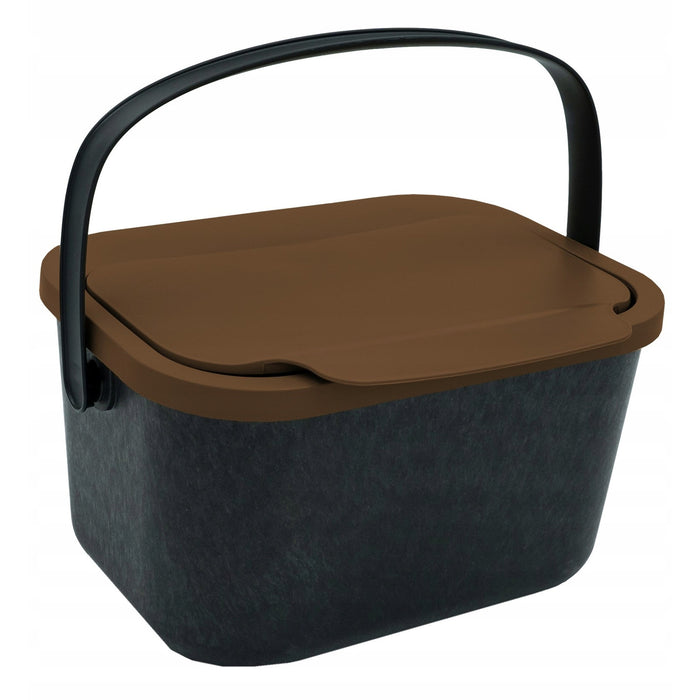Organic waste bin, 4.5-liter capacity, black with a brown lid, Mini Bini + 5 Practic charcoal filters