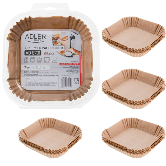 Paper inserts for deep fryers, air fryers, Adler, 16 cm, up to 240°C, biodegradable, 500 pieces, AD 6731