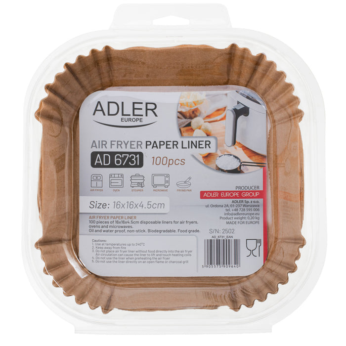 Paper inserts for deep fryers, air fryers, Adler, 16 cm, up to 240°C, biodegradable, 500 pieces, AD 6731