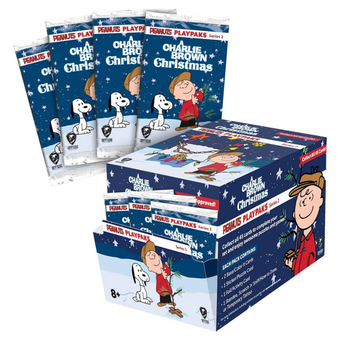 Peanuts Playpaks packaging featuring Charlie Brown and Snoopy on a white background