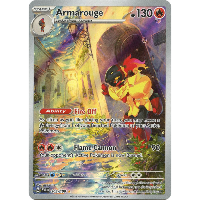 Pokémon trading card featuring Armarouge with detailed artwork and text.