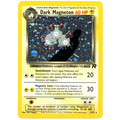 A single Pokémon trading card for Dark Magneton, shown against a plain white background. The card has a yellow border, black text, a central artwork panel with dark blue and black space imagery, and Pokémon branding and card details printed on it.