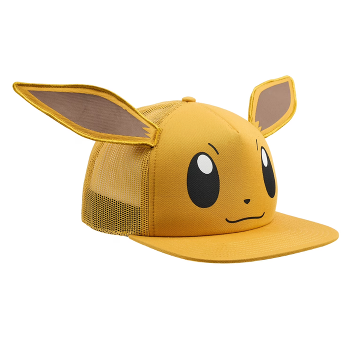 Yellow cap with cartoon face and ears on a white background