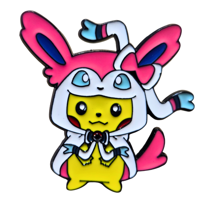 Cartoon character with pink bunny ears and a yellow body on a white background